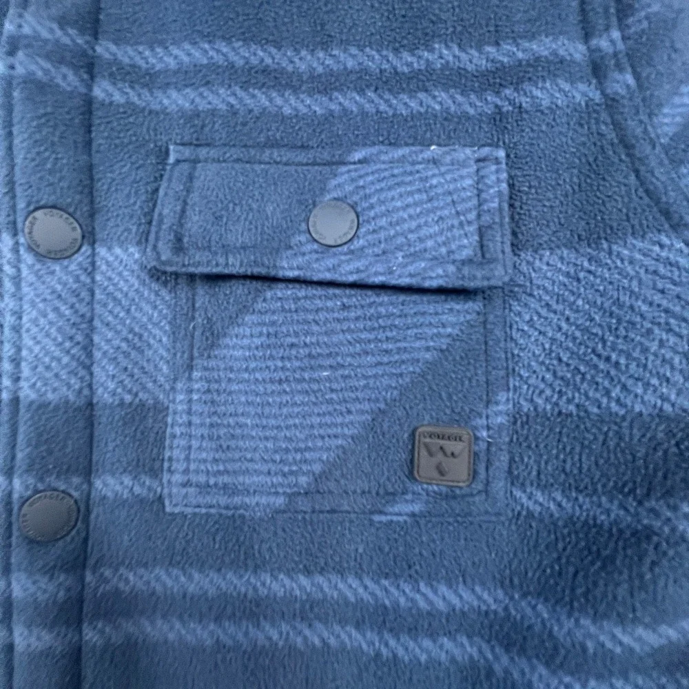 Voyager Mens Blue Striped Sherpa Lined Fleece Shirt Jacket‎ Shacket Medium